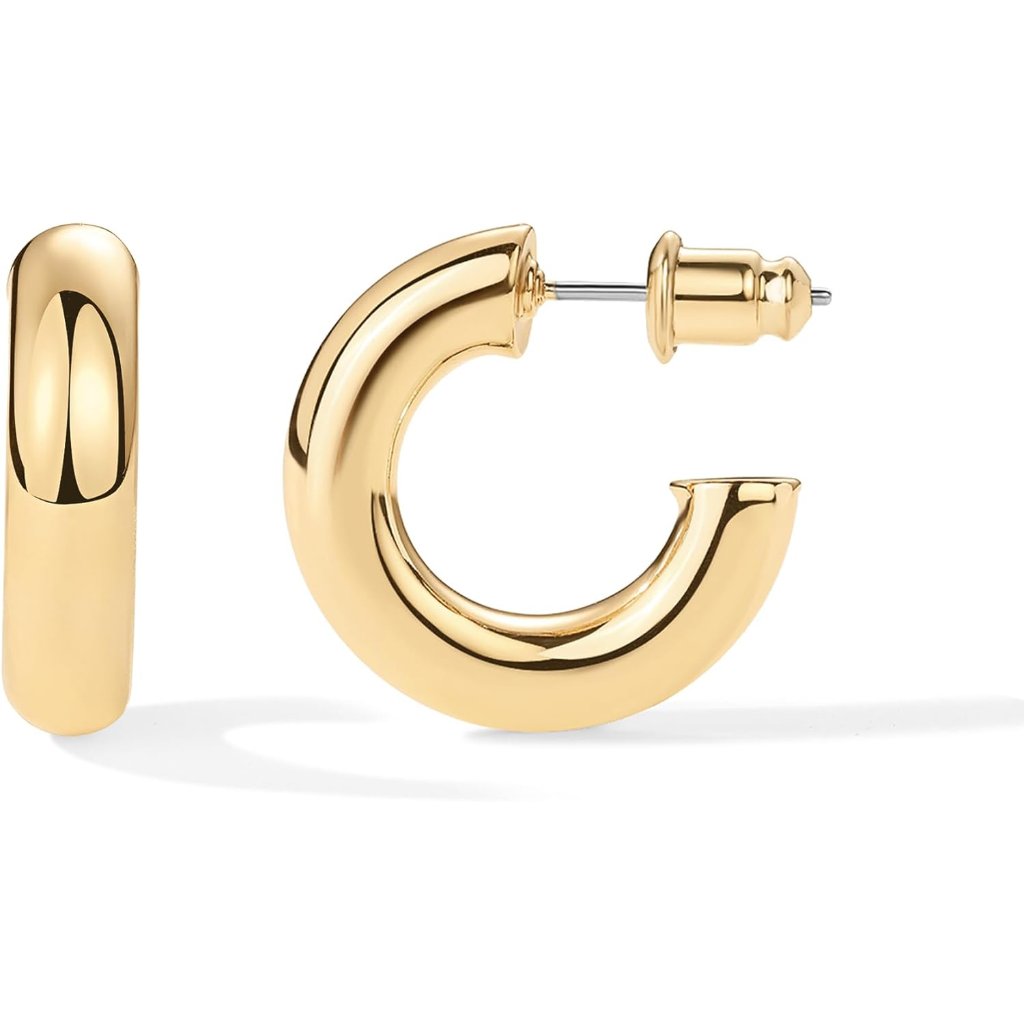 14k Gold Plated Lightweight Chunky Open Hoops For Women | Trendy Gold Hoop Earri